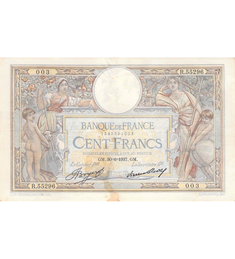 FRANCE, LUC-OLIVIER MERSON - 100 FRANCS 30/06/1937 - TTB
