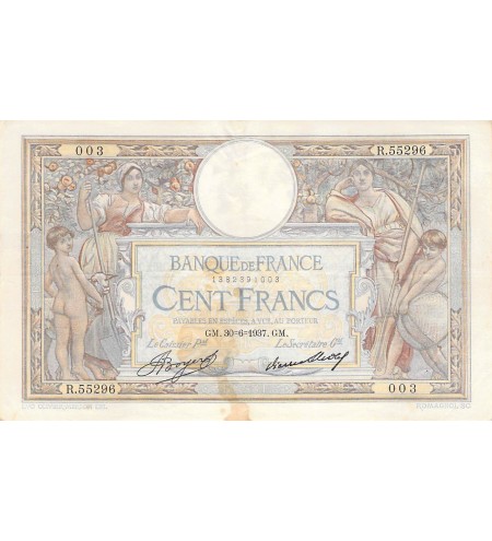 FRANCE, LUC-OLIVIER MERSON - 100 FRANCS 30/06/1937 - TTB
