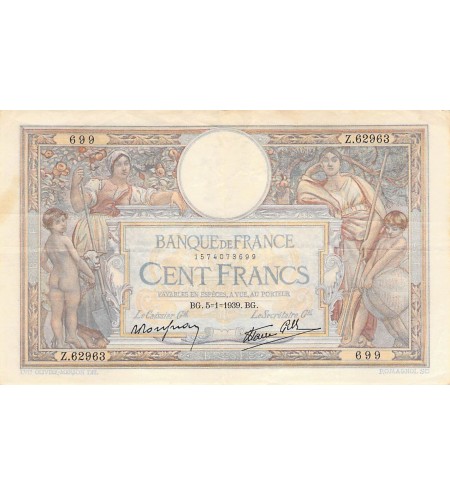 FRANCE, LUC-OLIVIER MERSON - 100 FRANCS 05/01/1939 - TTB