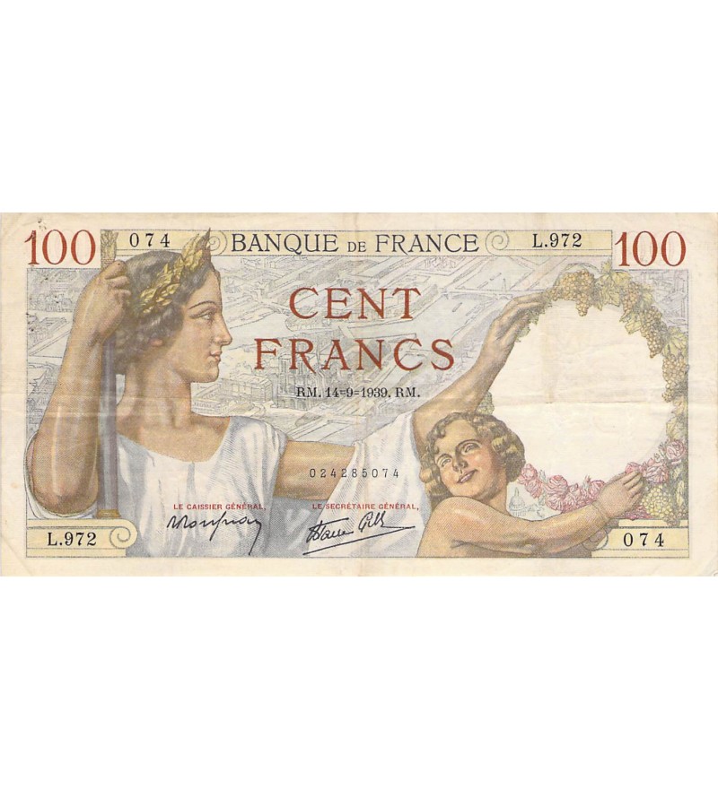 FRANCE - 100 FRANCS SULLY 14/09/1939 - TTB