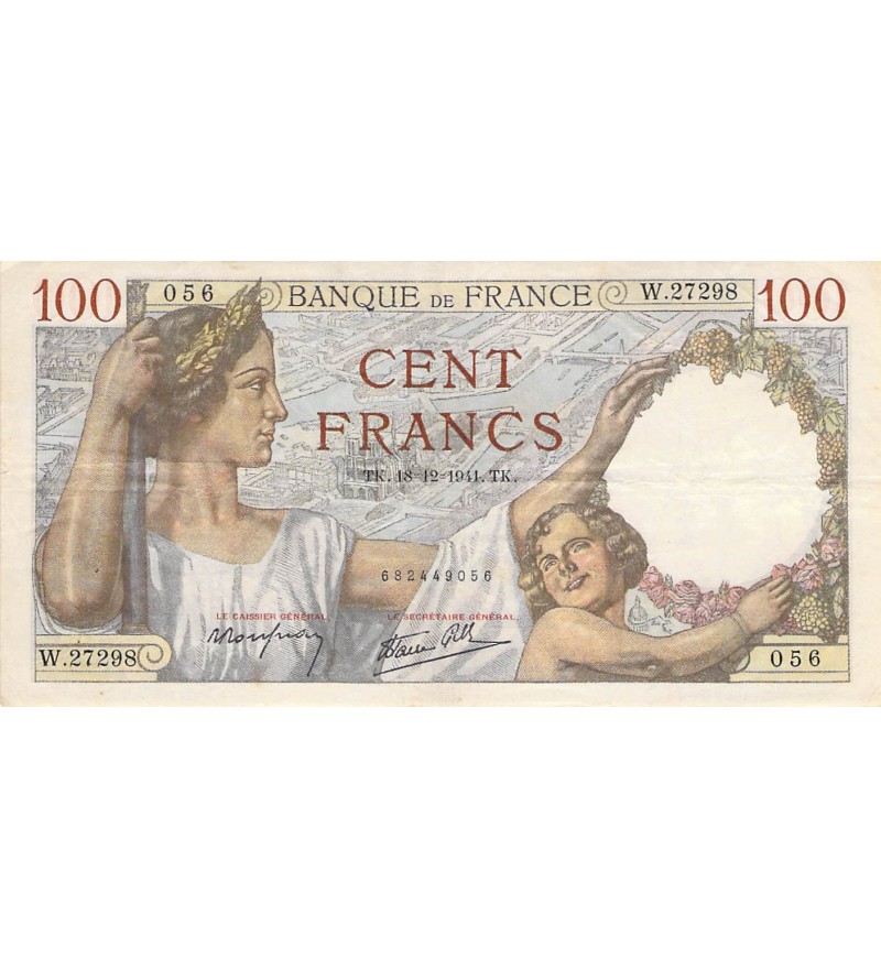 FRANCE - 100 FRANCS SULLY 18/12/1941 - TTB+