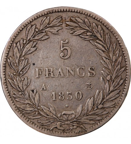 LOUIS PHILIPPE﻿ - 5 FRANCS 1830 A PARIS "Tiolier sans le I, Tr relief", RARE