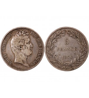 LOUIS PHILIPPE﻿ - 5 FRANCS 1830 A PARIS "Tiolier sans le I, Tr relief", RARE 2