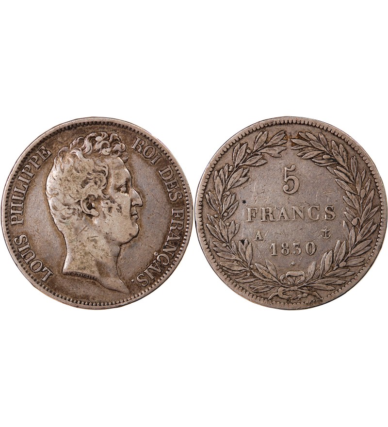 LOUIS PHILIPPE﻿ - 5 FRANCS 1830 A PARIS "Tiolier sans le I, Tr relief", RARE
