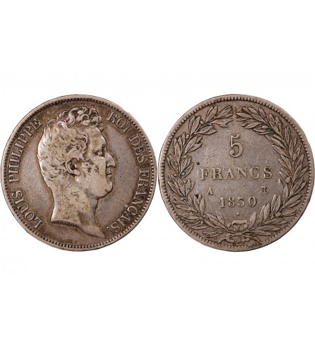 LOUIS PHILIPPE﻿ - 5 FRANCS 1830 A PARIS "Tiolier sans le I, Tr relief", RARE