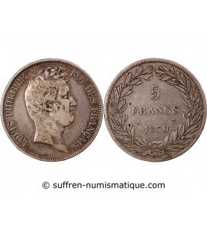 LOUIS PHILIPPE﻿ - 5 FRANCS 1830 A PARIS "Tiolier sans le I, Tr relief", RARE