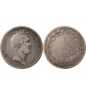 LOUIS PHILIPPE - 5 FRANCS 1830 T NANTES "Tranche en creux" 2