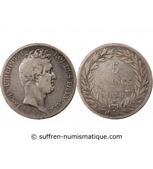LOUIS PHILIPPE - 5 FRANCS 1830 T NANTES "Tranche en creux"