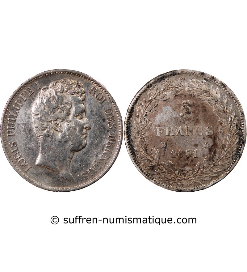 LOUIS PHILIPPE - 5 FRANCS 1831 B ROUEN "Tranche en Relief"