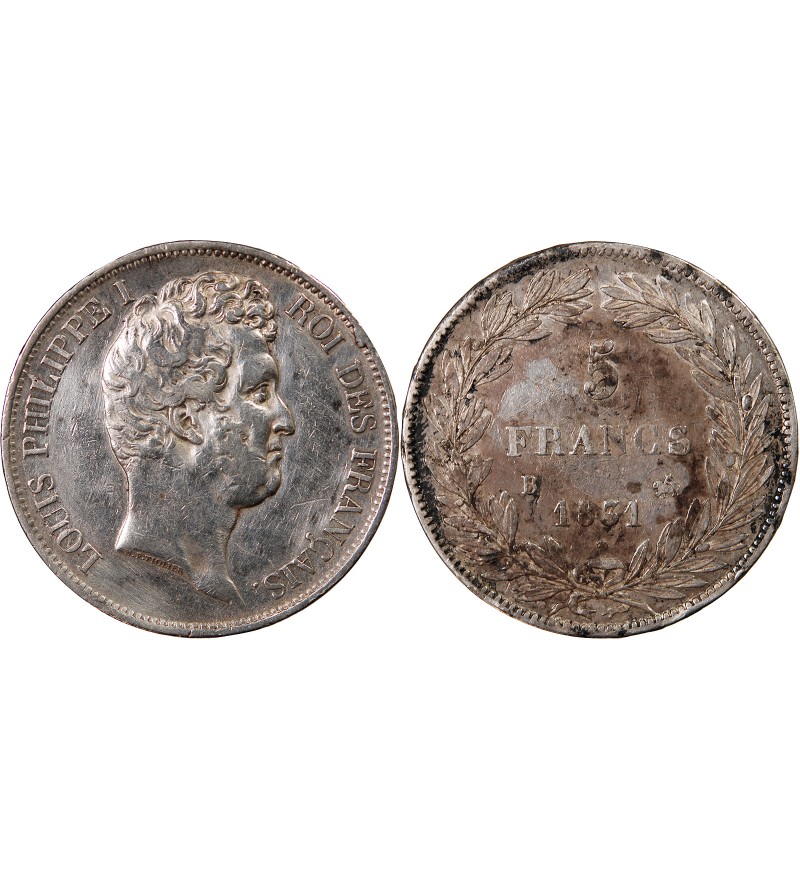 LOUIS PHILIPPE - 5 FRANCS 1831 B ROUEN "Tranche en Relief"