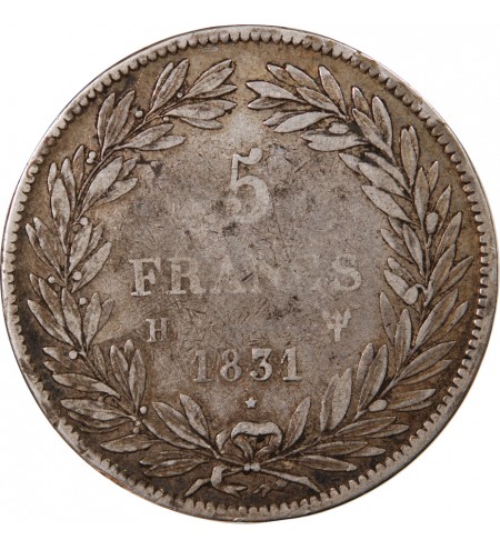 LOUIS PHILIPPE - 5 FRANCS 1831 H LA ROCHELLE "Tranche en creux"