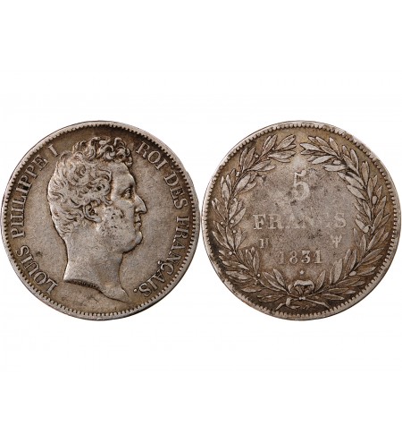 LOUIS PHILIPPE - 5 FRANCS 1831 H LA ROCHELLE "Tranche en creux"