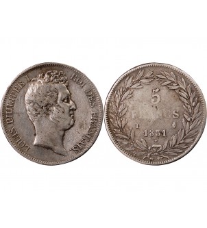 LOUIS PHILIPPE - 5 FRANCS 1831 I LIMOGES "Tranche en creux" 2