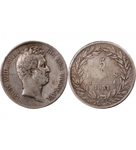 LOUIS PHILIPPE - 5 FRANCS 1831 I LIMOGES "Tranche en creux"