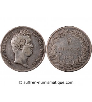 LOUIS PHILIPPE - 5 FRANCS 1831 Q PERPIGNAN "Tranche en creux"