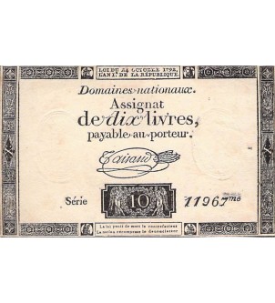 ASSIGNAT - 10 LIVRES 24/10/1792 - FILIGRANE REPUBLICAIN