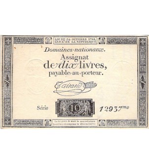 ASSIGNAT - 10 LIVRES 24/10/1792 - FILIGRANE REPUBLICAIN 2