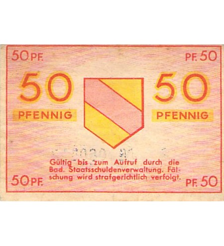 ALLEMAGNE, BADE, OCCUPATION FRANCAISE - 50 PFENNIG 1947
