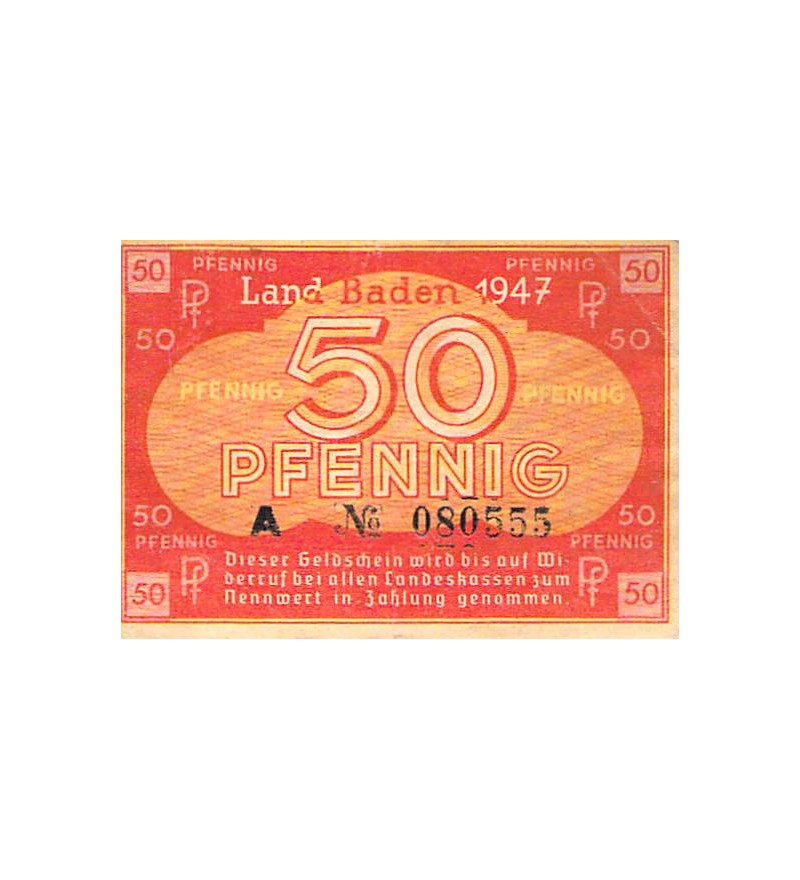 ALLEMAGNE, BADE, OCCUPATION FRANCAISE - 50 PFENNIG 1947