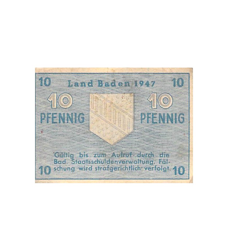 ALLEMAGNE, BADE, OCCUPATION FRANCAISE - 10 PFENNIG 1947