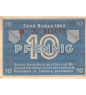 ALLEMAGNE, BADE, OCCUPATION FRANCAISE - 10 PFENNIG 1947 2