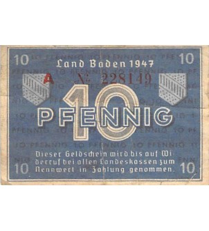 ALLEMAGNE, BADE, OCCUPATION FRANCAISE - 10 PFENNIG 1947 2