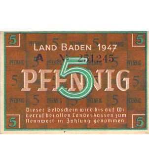 ALLEMAGNE, BADE, OCCUPATION FRANCAISE - 5 PFENNIG 1947 2