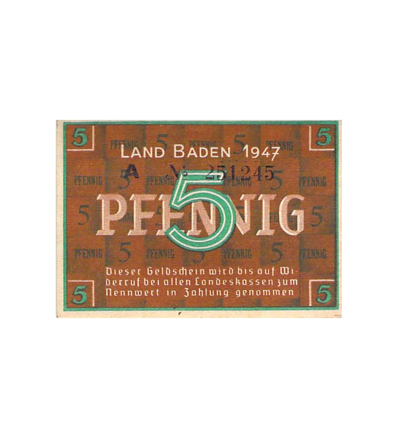 ALLEMAGNE, BADE, OCCUPATION FRANCAISE - 5 PFENNIG 1947