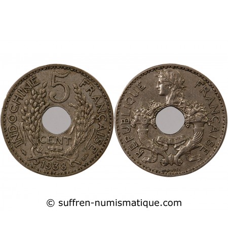 INDOCHINE FRANCAISE - 5 CENTIMES 1938