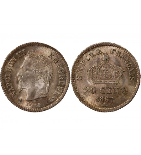 NAPOLEON III - 20 CENTIMES ARGENT 1867 A PARIS