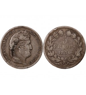 LOUIS PHILIPPE - 5 FRANCS 1831 BB STRASBOURG " Tranche en Relief" 2