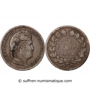 LOUIS PHILIPPE - 5 FRANCS 1831 BB STRASBOURG " Tranche en Relief"