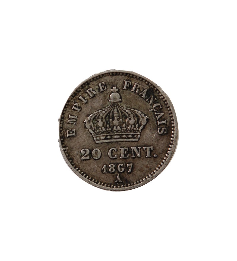 NAPOLEON III, TÊTE LAURÉE - 20 CENTIMES ARGENT 1867 / 1868