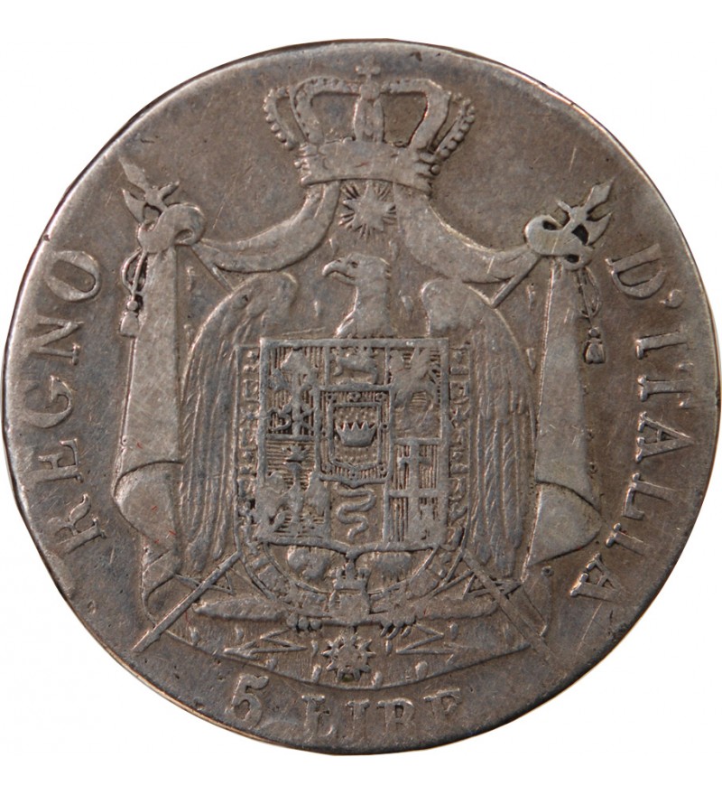 ITALIE, NAPOLEON 1er - 5 LIRE ARGENT 1809 BOLOGNE