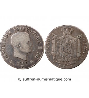 ITALIE, NAPOLEON 1er - 5 LIRE ARGENT 1809 BOLOGNE