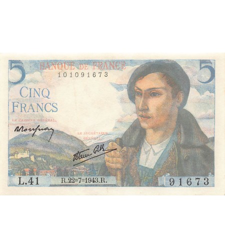 FRANCE - 5 FRANCS BERGER 22/07/1943 - SÉRIE L.41 - SUP