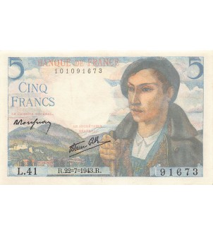 FRANCE - 5 FRANCS BERGER 22/07/1943 - SÉRIE L.41 - SUP 2