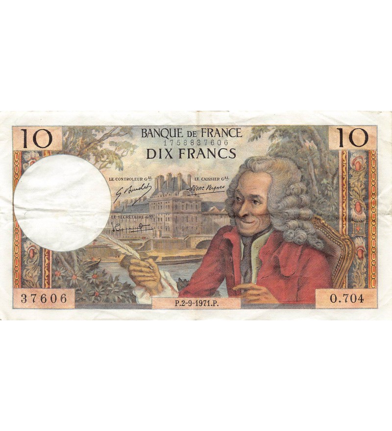 FRANCE - 10 FRANCS VOLTAIRE 02/09/1971 - SÉRIE 0.704 - TB+