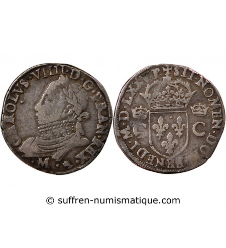 HENRI III, AU NOM DE CHARLES IX - TESTON ARGENT 1575 M TOULOUSE