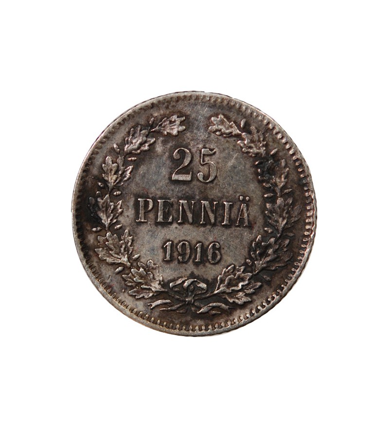 FINLANDE, NICOLAS II - 25 PENNIÄ ARGENT 1916 S