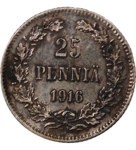 FINLANDE, NICOLAS II - 25 PENNIÄ ARGENT 1916 S
