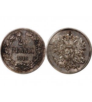 FINLANDE, NICOLAS II - 25 PENNIÄ ARGENT 1916 S 2