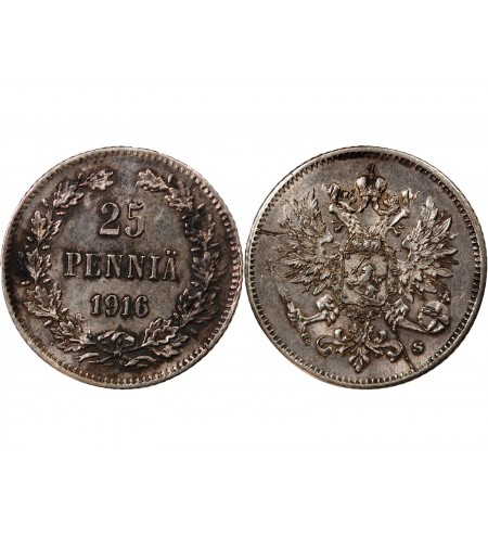 FINLANDE, NICOLAS II - 25 PENNIÄ ARGENT 1916 S