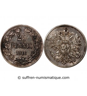 FINLANDE, NICOLAS II - 25 PENNIÄ ARGENT 1916 S