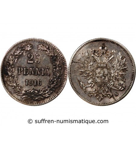 FINLANDE, NICOLAS II - 25 PENNIÄ ARGENT 1916 S