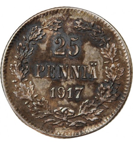 FINLANDE, NICOLAS II - 25 PENNIÄ ARGENT 1917 S
