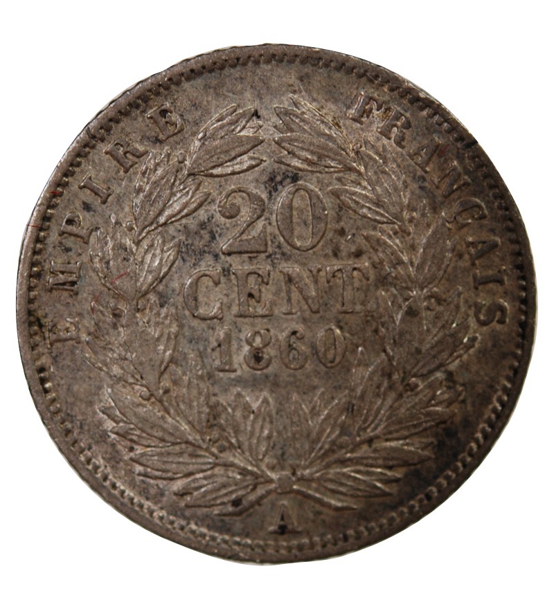 NAPOLEON III, TÊTE NUE - 20 CENTIMES ARGENT 1860 A PARIS