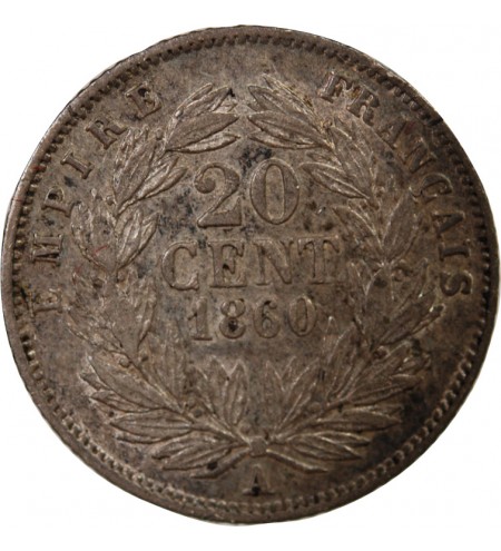 NAPOLEON III, TÊTE NUE - 20 CENTIMES ARGENT 1860 A PARIS