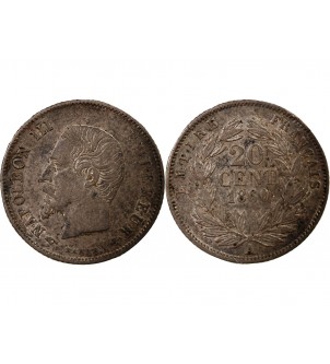 NAPOLEON III, TÊTE NUE - 20 CENTIMES ARGENT 1860 A PARIS 2