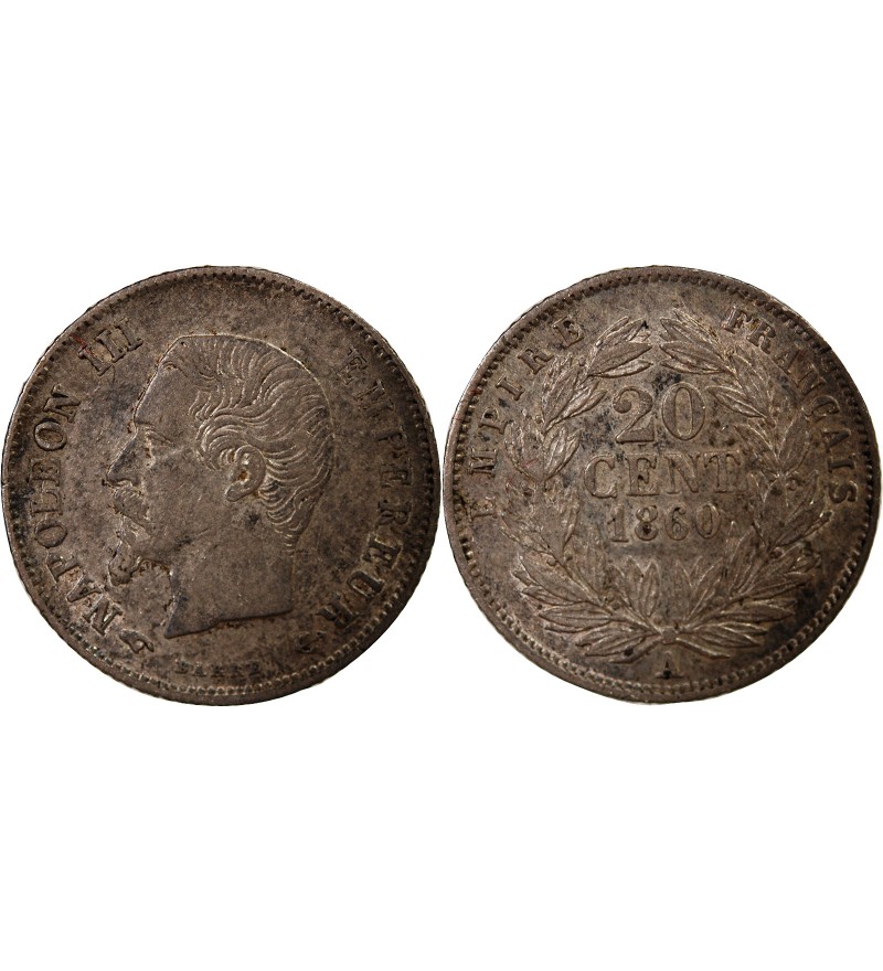 NAPOLEON III, TÊTE NUE - 20 CENTIMES ARGENT 1860 A PARIS